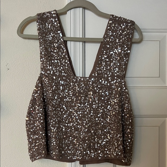 Zara Brown Sequin Crop Top - Picture 1 of 3